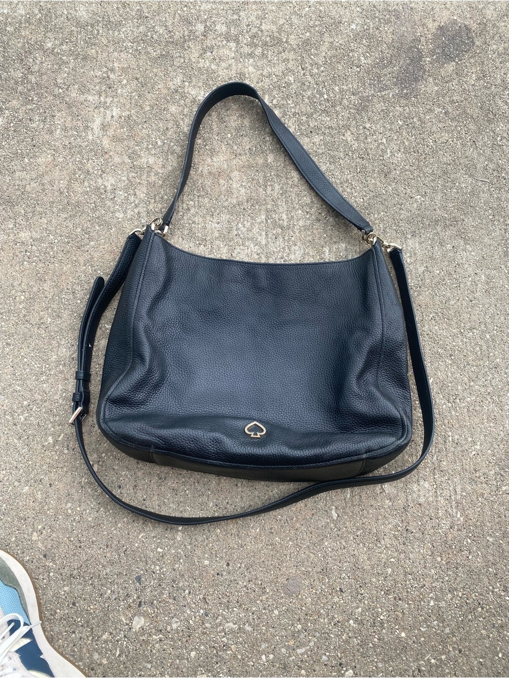 kate spade Black Pebbled Leather Shoulder Bag with Gold Spade Accent